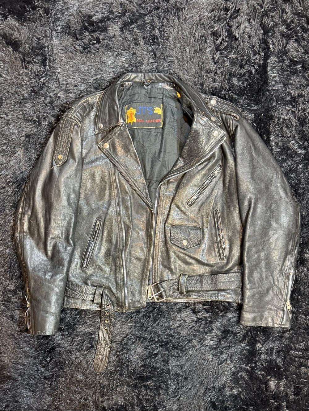 Vintage Black Leather Motorcycle Jacket